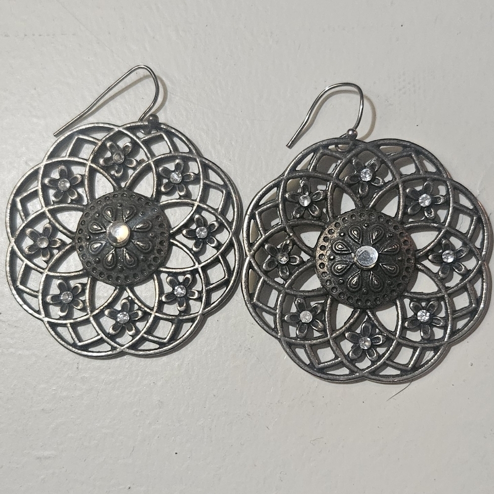 Vintage Silver Tone Dream Catcher Earrings 2.5” Beautiful